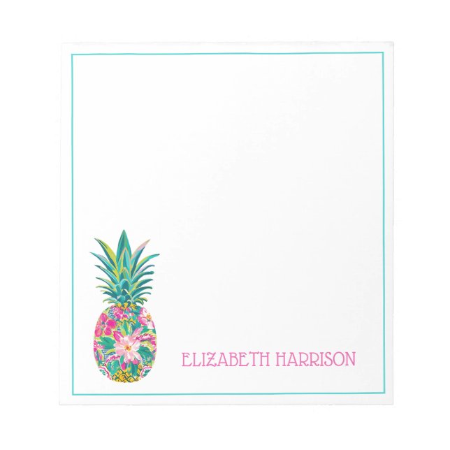 Tropisches Rosa und grüne Ananas Notizblock (Vorderseite)