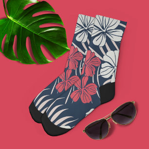 Tropisches Rosa und Marineblumen-Muster  Socken