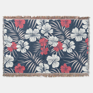 Tropisches Rosa und Marineblumenmuster Decke