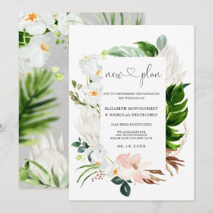 Tropisches Rosa Weiß Floral   Verschobene Hochzeit Einladung