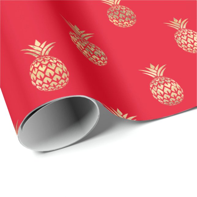 Tropisches rotes Ananas-Muster-Papier Geschenkpapier (Rolleneckpunkt)