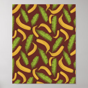 Tropisches rotes Bananenblattmuster Poster