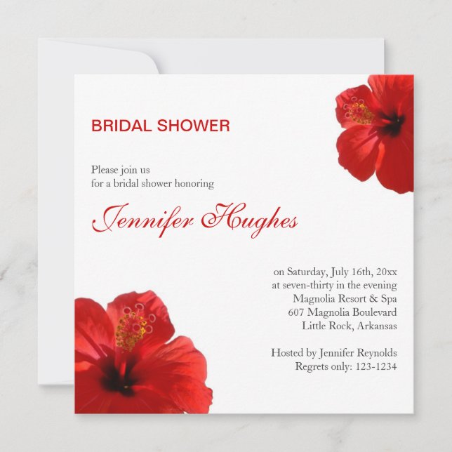 Tropisches Rotes Hibiskus Brautparty Einladung (Vorderseite)