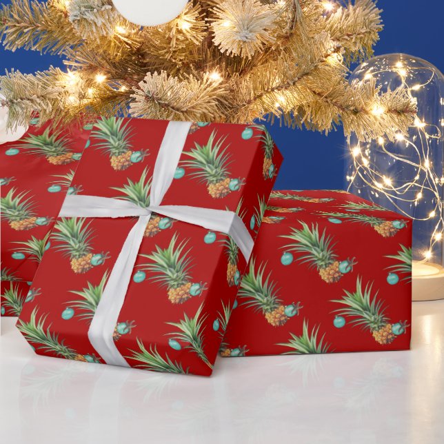 Tropisches rotes Weihnachtshawaiisches Geschenkpapier (Feiertage)