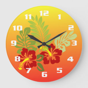Tropisches Rückzugsdesign Hibiskus & Sonnenunterga Große Wanduhr