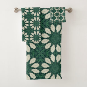Tropisches Sacramento Green und Silver Circle Patt Badhandtuch Set