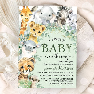 Tropisches Safari-Dschungel-Tier Baby Shower Einladung