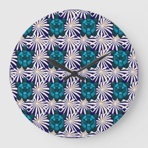 Tropisches Schildkröten-Blumenmuster Nahtlose Meer Große Wanduhr