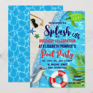 Tropisches Schwimmbad, Dolphin/Turtle Birthday Poo Einladung