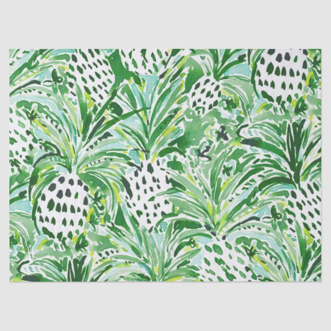 TROPISCHES SITCH grünes Ananas-Aquarell Seidenpapier (Vorderseite)