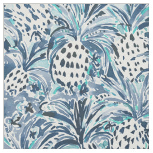 TROPISCHES SITCH Indigo-Ananas-Aquarell Stoff