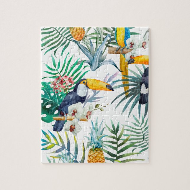 Tropisches Sommer Ananas-Papageien-Vogel-Aquarell (Vertikal)