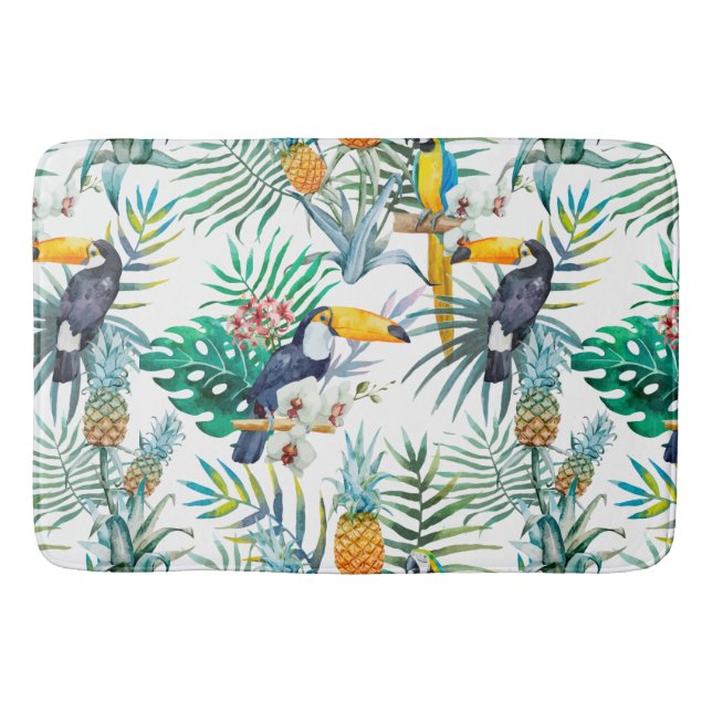 Tropisches Sommer Ananas-Papageien-Vogel-Aquarell Badematte (Vorderseite)
