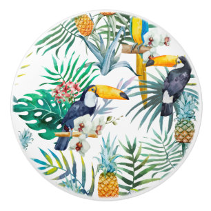 Tropisches Sommer Ananas-Papageien-Vogel-Aquarell Keramikknauf