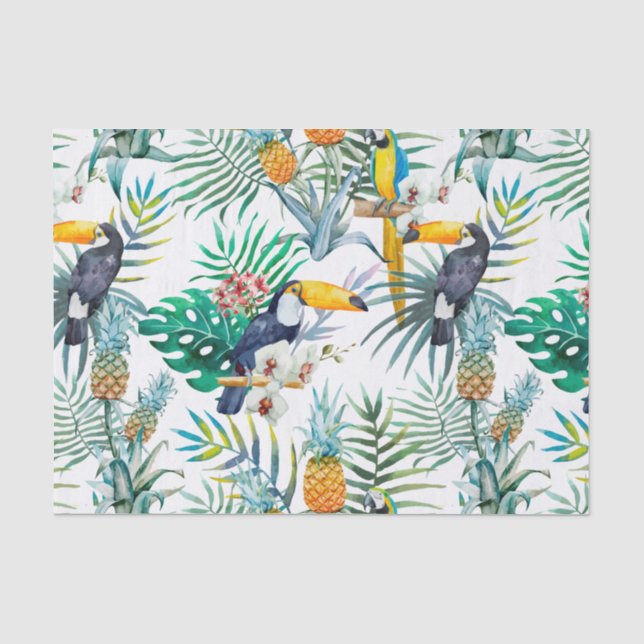 Tropisches Sommer Ananas-Papageien-Vogel-Aquarell Seidenpapier (Vorderseite)