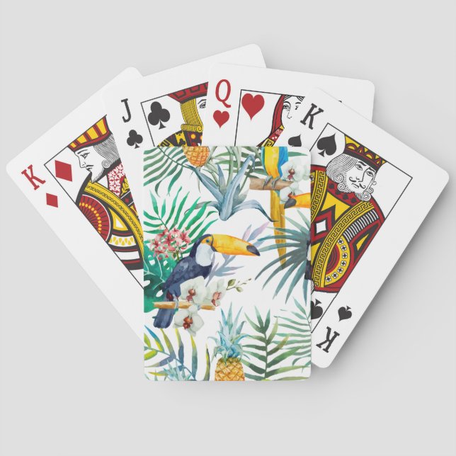 Tropisches Sommer Ananas-Papageien-Vogel-Aquarell Spielkarten (Rückseite)