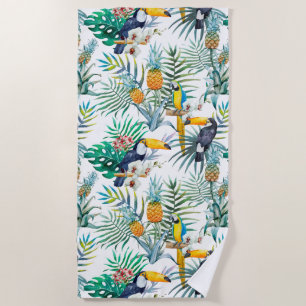 Tropisches Sommer Ananas-Papageien-Vogel-Aquarell Strandtuch