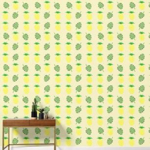 Tropisches Sommer-Ananas- und Palmblattmuster Tapete