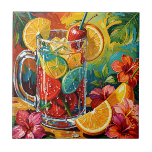 Tropisches Sommer-Cocktail-Impasto-Ölgemälde Fliese