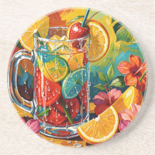 Tropisches Sommer-Cocktail-Impasto-Ölgemälde Getränkeuntersetzer