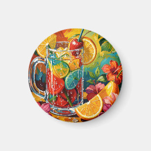 Tropisches Sommer-Cocktail-Impasto-Ölgemälde Magnet