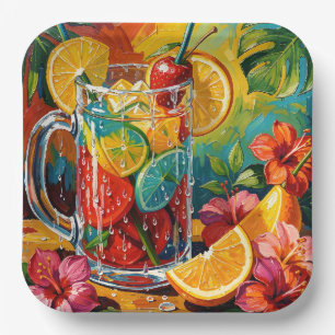 Tropisches Sommer-Cocktail-Impasto-Ölgemälde Pappteller