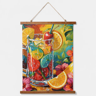 Tropisches Sommer-Cocktail-Impasto-Ölgemälde Wandteppich Mit Holzrahmen