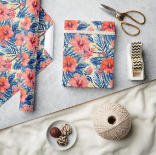 Tropisches Sommer Hibiskus Blumen Muster Floral Geschenkpapier