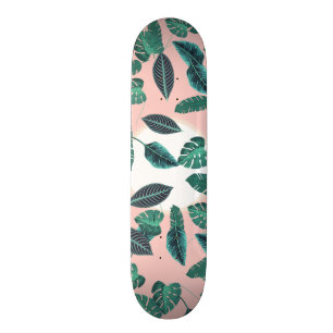 Tropisches Sommer-Rosa-Grün verlässt Skateboard