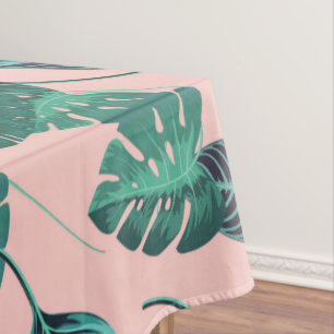 Tropisches Sommer-Rosa-Grün verlässt Tischdecke