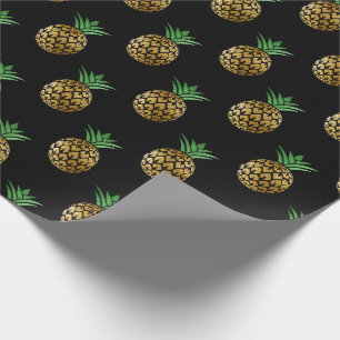Tropisches Sommerananasfruchtgrünschwarzgold Geschenkpapier