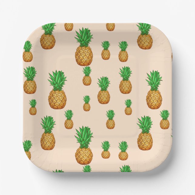 TROPISCHES SOMMERFRUCHT Ananas Scheibe  Muster Pappteller (Vorderseite)
