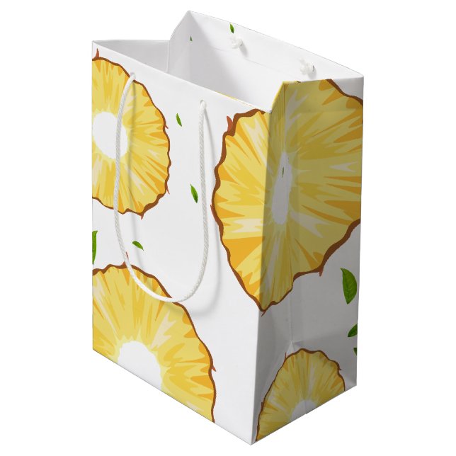 TROPISCHES SOMMERFRÜCHTE Ananas Slice Muster Mittlere Geschenktüte (Rückseite Schrägansicht)