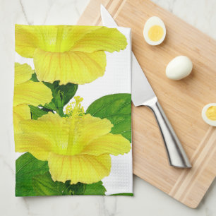 Tropisches Sommergelb Hibiskus auf Weiß  Geschirrtuch