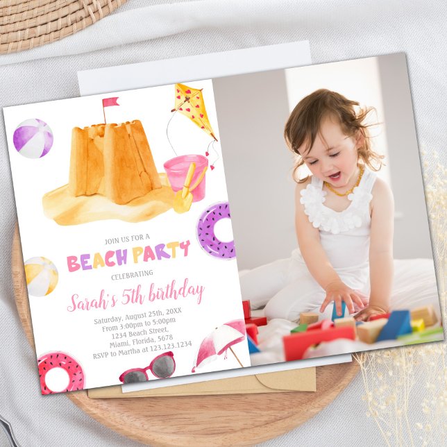 Tropisches Sommerthema Party für Kinder Einladung (Beach Birthday Invitations with photo)
