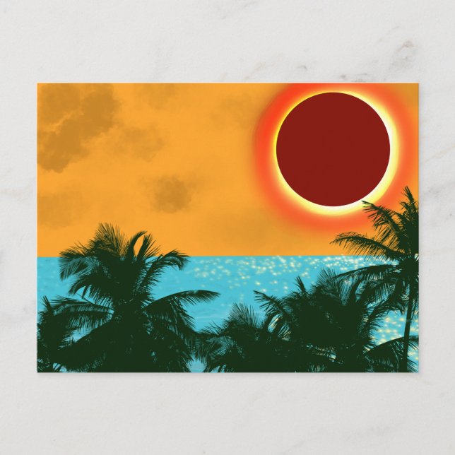 Tropisches Sonnenmeer mit Palmen und blauer Ozean Postkarte (Vorderseite)