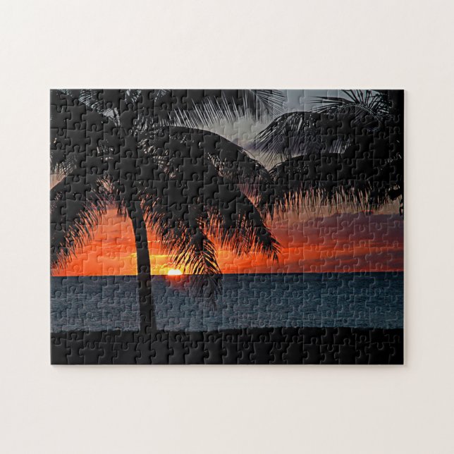 Tropisches Sonnenuntergang Palmen Meer (Horizontal)