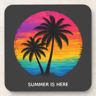 Tropisches Sonnenuntergangs-Palmen Retro-Design Getränkeuntersetzer