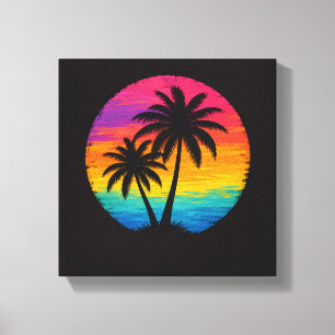 Tropisches Sonnenuntergangs-Palmen Retro-Design Leinwanddruck