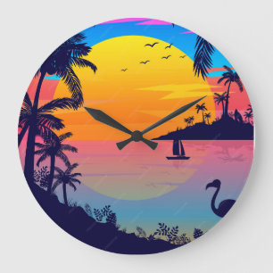 Tropisches Sonnenuntergangs-Paradies Große Wanduhr