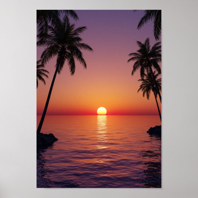 Tropisches Sonnenuntergangs-Strandposter Poster (Vorne)