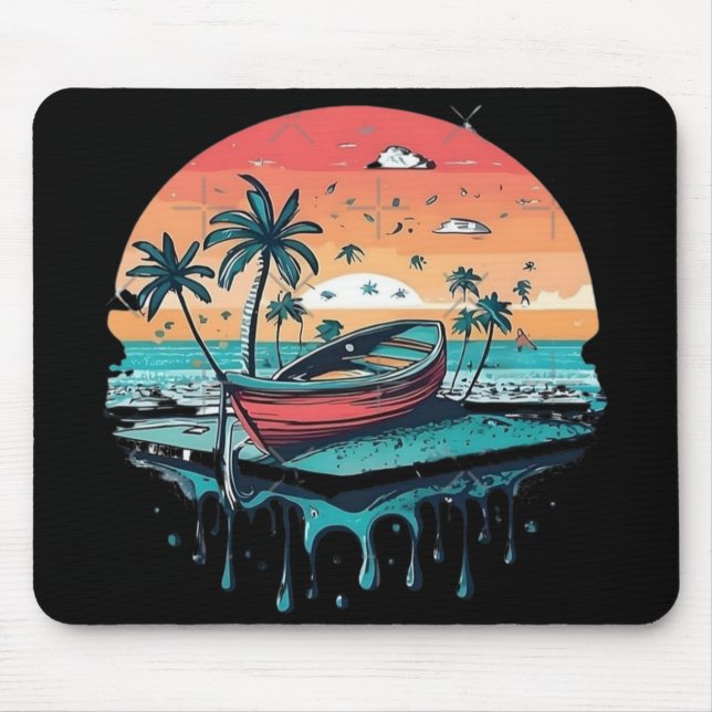 Tropisches Sonnenuntergangsboot Mousepad (Vorne)