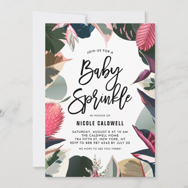 Tropisches Sortiment an Hauspflanzen Baby Sprinkle Einladung (Vorderseite)