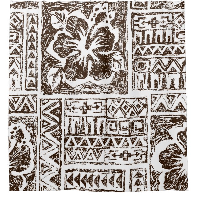 Tropisches Stammkunstmuster indigener hawaiianisch Duschvorhang (Vorderseite)