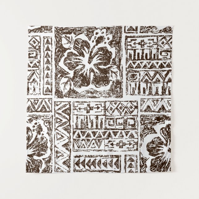 Tropisches Stammkunstmuster indigener hawaiianisch Wandteppich (Vorderseite)