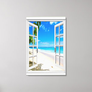 Tropisches Strand-Ozean-Ansicht-Imitat-Fenster Leinwanddruck