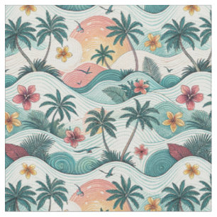Tropisches Strand-Ozeanwellen-Hawaiianisches Blume Stoff