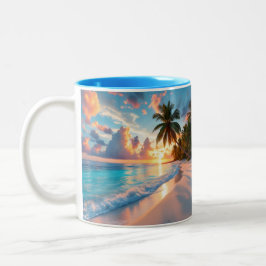 Tropisches Strandparadies beim Sonnenuntergang – P Zweifarbige Tasse