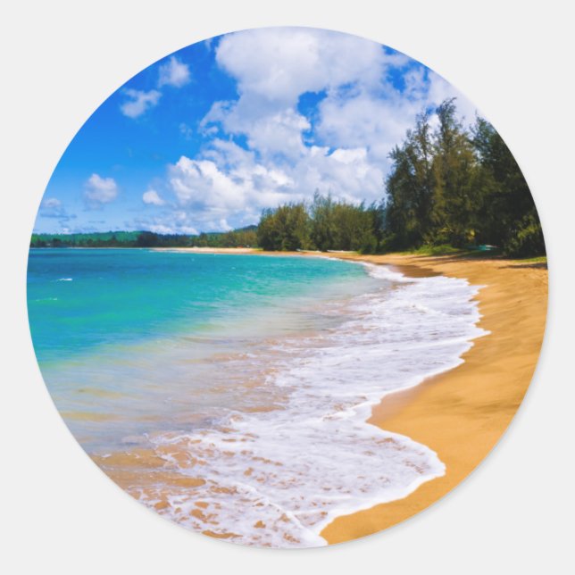 Tropisches Strandparadies, Hawaii Runder Aufkleber (Vorderseite)