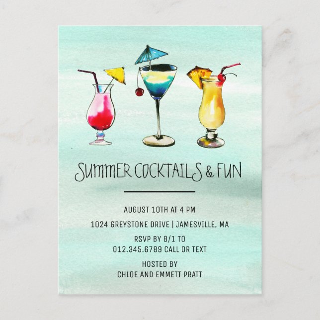 Tropisches Summer Cocktail Party Einladungspostkarte (Vorderseite)